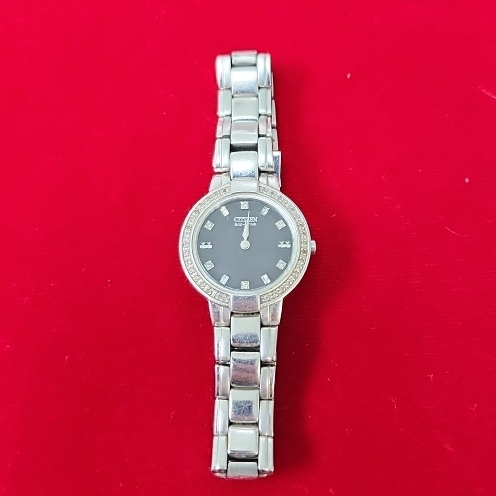 Ladies Citizen Eco Drive Diamond Black Dial Stainless Steel Wrist Watch